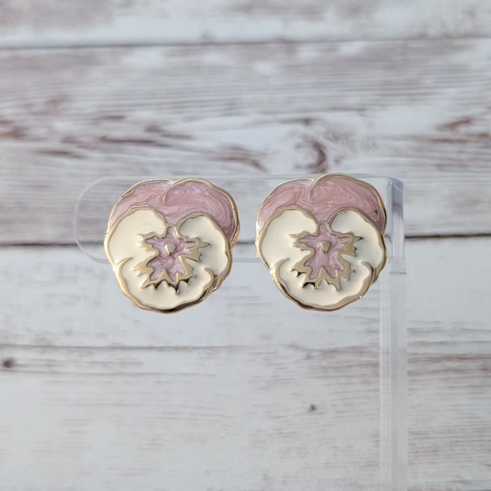 Vintage Clip On Earrings Statement Cream & Pink Unusual